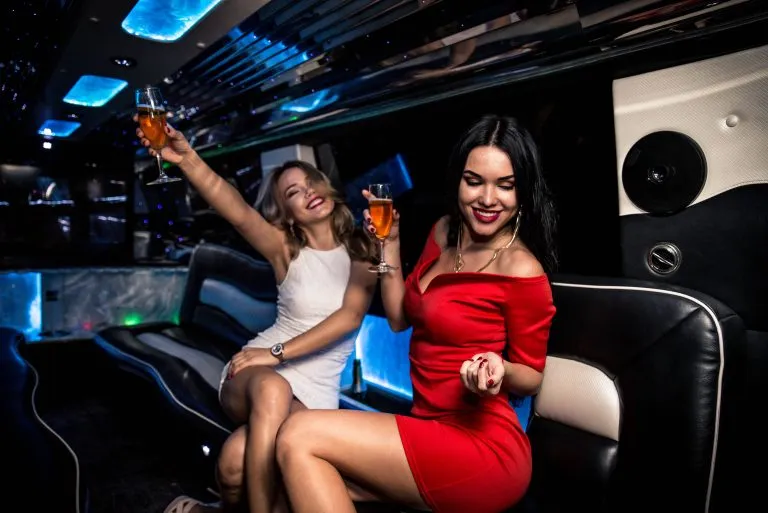 Girls partying in a limousine